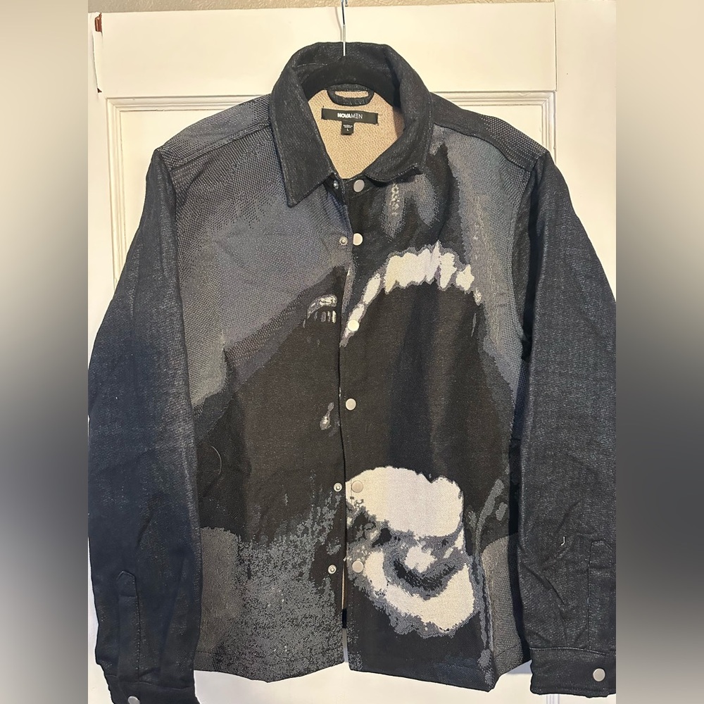 Men's Graphic Black and Gray Shirt Jacket